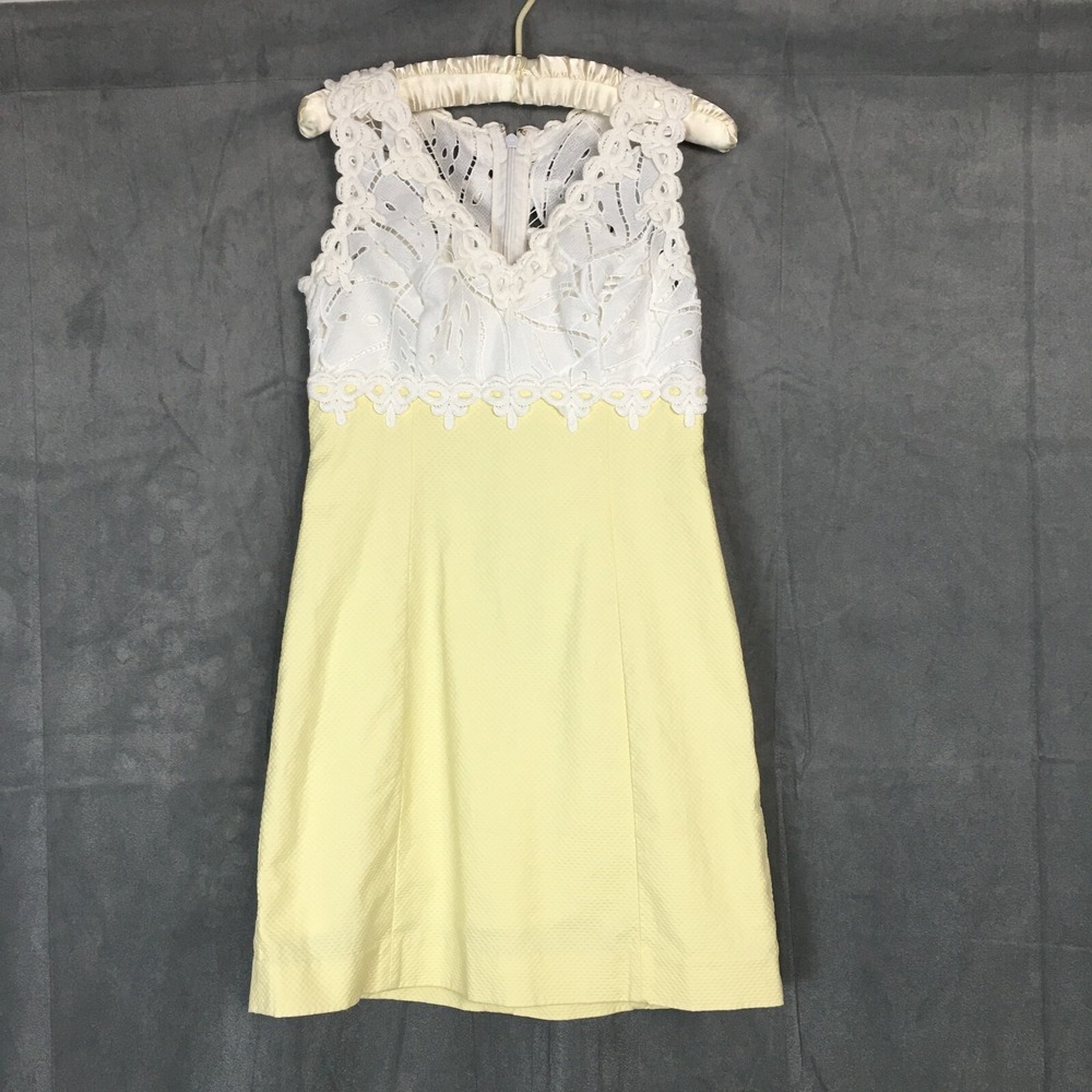 Lilly Pulitzer Dress 0 Sandi Stretch Mini Dress Yellow Sleeveless Lace Zipper